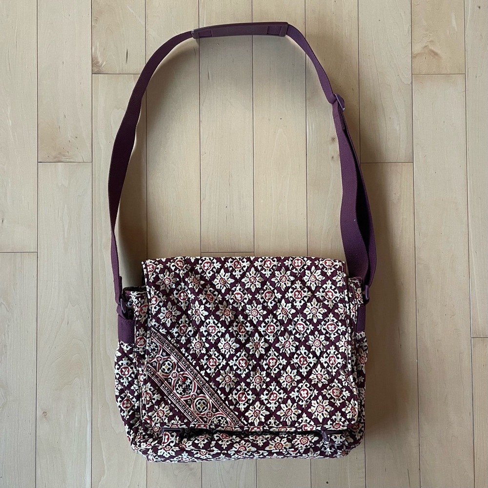 Vera Bradley Floral Patterned Shoulder Sling Bag in Purple/Burgundy and Cream